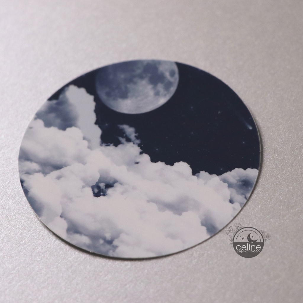 Stickers Holographique Moon and Clouds